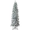 imageBest Choice Products Flocked Pencil Christmas Tree Unlit Slim Artificial Holiday Decoration 6ft Skinny Snowy Appearance wBase12ft