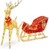 imageBest Choice Products Lighted Christmas 4ft Reindeer ampamp Sleigh Holiday Outdoor Yard Decoration Set w 205 LED Lights Stakes Zip Ties  WhiteGold  Large