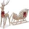 imageBest Choice Products Lighted Christmas 4ft Reindeer ampamp Sleigh Holiday Outdoor Yard Decoration Set w 205 LED Lights Stakes Zip Ties  WhiteRattan  Extra Large