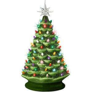 imageBest Choice Product 24in Extra Large Ceramic Christmas Tree PreLit HandPainted Tabletop XL Indoor Holiday Tree 74 Multicolor Bulbs LED Lights  GreenGreen W Multicolored Lights