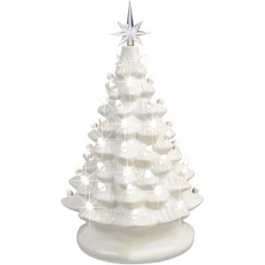imageBest Choice Products 15in Ceramic Christmas Tree Prelit HandPainted Tabletop Holiday Tree 2 Star Toppers 64 Lights  Peppermint wRed and White BulbsWhite W Warm White Lights