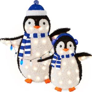 imageBest Choice Products 2Piece Lighted Penguin Family 3ft PopUp Outdoor Christmas Holiday Decoration w 150 LED Lights Multicolored Lights  RedBlue
