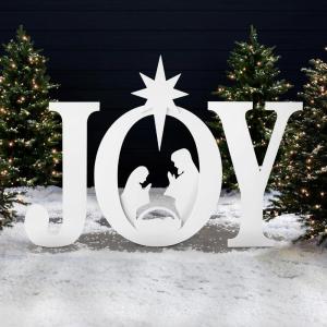 imageBest Choice Products 46in Outdoor JOY Christmas Nativity Decoration 3 Piece Yard Decor Sign Holy Weather Resistant PVC Silhouette for Garden  RedWhiteWhite