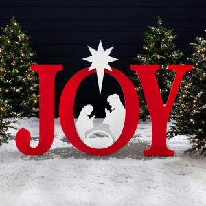imageBest Choice Products 46in Outdoor JOY Christmas Nativity Decoration 3 Piece Yard Decor Sign Holy Weather Resistant PVC Silhouette for Garden  RedWhiteRedWhite