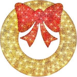 imageBest Choice Products 48in PreLit Outdoor Christmas Wreath Decoration LED Metal Holiday Decor for Home w 140 Lights Bow  GoldRedGoldRed