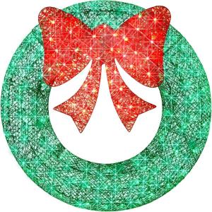 imageBest Choice Products 48in PreLit Outdoor Christmas Wreath Decoration LED Metal Holiday Decor for Home w 140 Lights Bow  GoldRedGreenRed