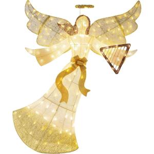 imageBest Choice Products 5ft Lighted Outdoor Angel Christmas Decoration PreLit Winged Holiday Figure for Lawn w 140 LED Lights Harp Bow Halo Zip Ties Ground Stakes