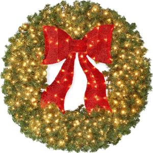 imageBest Choice Products 60in Large Artificial PreLit Fir Christmas Wreath Holiday Accent Decoration for Door Mantel wRed Lighted Bow 375 LED Lights 930 PVC Tips Power Plugin48in