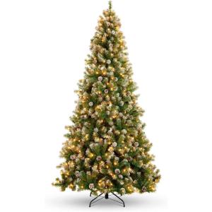 imageBest Choice Products 6ft PreLit PreDecorated Pine Hinged Artificial Christmas Tree w 1000 Flocked Frosted Tips 59 Pine Cones 250 Lights Metal Base9ft