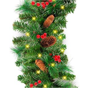 imageBest Choice Products 9ft PreLit Holiday PreDecorated Christmas Garland for Stairs Fireplace Decoration wPVC Tips 50 Lights Pine Cones Berries  SemiFlockedGreenBerries  Battery