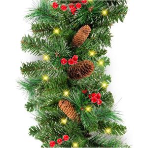 imageBest Choice Products 9ft PreLit Holiday PreDecorated Christmas Garland for Stairs Fireplace Decoration wPVC Tips 50 Lights Pine Cones Berries  SemiFlockedGreenBerries  Corded