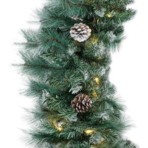 imageBest Choice Products 9ft PreLit Holiday PreDecorated Christmas Garland for Stairs Fireplace Decoration wPVC Tips 50 Lights Pine Cones Berries  SemiFlockedFrosted  Battery