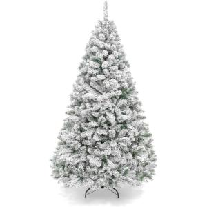 imageBest Choice Products Artificial Flocked Christmas Tree 6ft Premium Unlit Pine Holiday Dcor wFull Branches Metal Stand  Green6ft