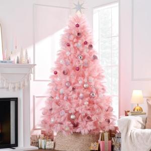 imageBest Choice Products Artificial Ivory Pampas Christmas Tree 75ft Premium Deluxe Unlit Pampas Grass Holiday Dcor Easy Assembly Metal BasePink