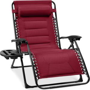 imageBest Choice Products Oversized Padded Zero Gravity Chair Folding Outdoor Patio Recliner XL Anti Gravity Lounger for Backyard wHeadrest Cup Holder Side Tray Polyester Mesh  Forest GreenBurgundy