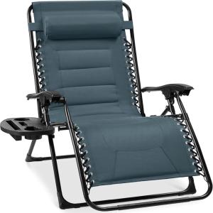 imageBest Choice Products Oversized Padded Zero Gravity Chair Folding Outdoor Patio Recliner XL Anti Gravity Lounger for Backyard wHeadrest Cup Holder Side Tray Polyester Mesh  Forest GreenSlate Blue