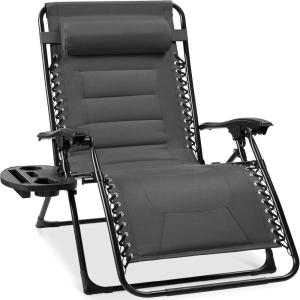 imageBest Choice Products Oversized Padded Zero Gravity Chair Folding Outdoor Patio Recliner XL Anti Gravity Lounger for Backyard wHeadrest Cup Holder Side Tray Polyester Mesh  Forest GreenGrey