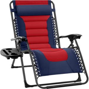 imageBest Choice Products Oversized Padded Zero Gravity Chair Folding Outdoor Patio Recliner XL Anti Gravity Lounger for Backyard wHeadrest Cup Holder Side Tray Polyester Mesh  Forest GreenNavyRed