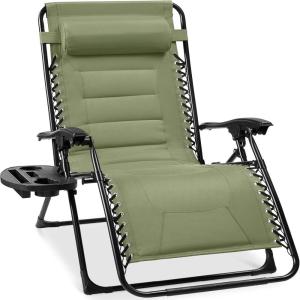 imageBest Choice Products Oversized Padded Zero Gravity Chair Folding Outdoor Patio Recliner XL Anti Gravity Lounger for Backyard wHeadrest Cup Holder Side Tray Polyester Mesh  Forest GreenSage Green