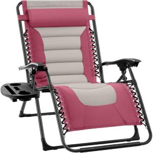 imageBest Choice Products Oversized Padded Zero Gravity Chair Folding Outdoor Patio Recliner XL Anti Gravity Lounger for Backyard wHeadrest Cup Holder Side Tray Polyester Mesh  Forest GreenPinkTaupe