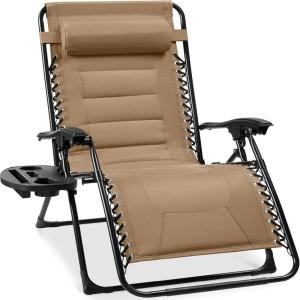 imageBest Choice Products Oversized Padded Zero Gravity Chair Folding Outdoor Patio Recliner XL Anti Gravity Lounger for Backyard wHeadrest Cup Holder Side Tray Polyester Mesh  Forest GreenBeige