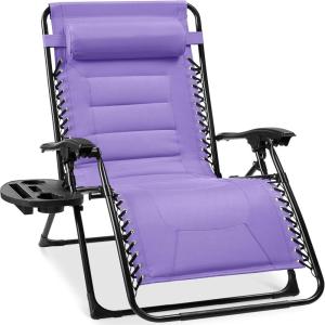 imageBest Choice Products Oversized Padded Zero Gravity Chair Folding Outdoor Patio Recliner XL Anti Gravity Lounger for Backyard wHeadrest Cup Holder Side Tray Polyester Mesh  Forest GreenViolet
