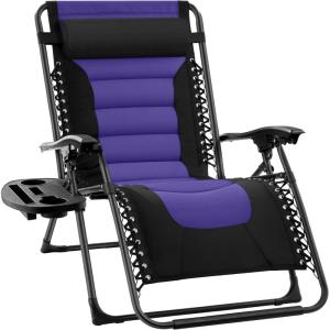 imageBest Choice Products Oversized Padded Zero Gravity Chair Folding Outdoor Patio Recliner XL Anti Gravity Lounger for Backyard wHeadrest Cup Holder Side Tray Polyester Mesh  Forest GreenBlackPurple