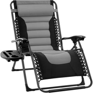 imageBest Choice Products Oversized Padded Zero Gravity Chair Folding Outdoor Patio Recliner XL Anti Gravity Lounger for Backyard wHeadrest Cup Holder Side Tray Polyester Mesh  Forest GreenBlackGray