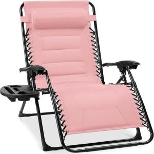 imageBest Choice Products Oversized Padded Zero Gravity Chair Folding Outdoor Patio Recliner XL Anti Gravity Lounger for Backyard wHeadrest Cup Holder Side Tray Polyester Mesh  Forest GreenBubblegum Pink