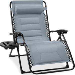 imageBest Choice Products Oversized Padded Zero Gravity Chair Folding Outdoor Patio Recliner XL Anti Gravity Lounger for Backyard wHeadrest Cup Holder Side Tray Polyester Mesh  Forest GreenBreeze Blue