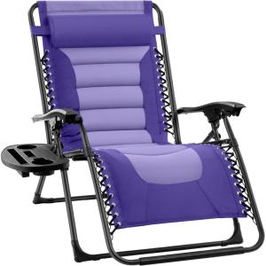 imageBest Choice Products Oversized Padded Zero Gravity Chair Folding Outdoor Patio Recliner XL Anti Gravity Lounger for Backyard wHeadrest Cup Holder Side Tray Polyester Mesh  Forest GreenPurpleViolet