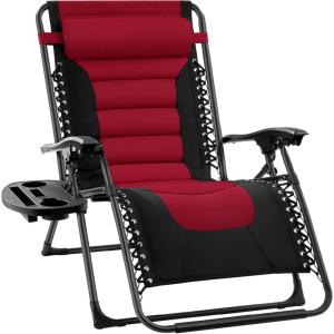 imageBest Choice Products Oversized Padded Zero Gravity Chair Folding Outdoor Patio Recliner XL Anti Gravity Lounger for Backyard wHeadrest Cup Holder Side Tray Polyester Mesh  Forest GreenBlackBurgundy
