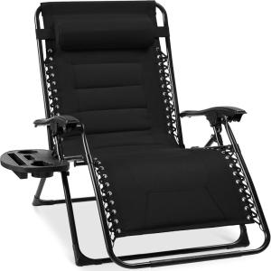 imageBest Choice Products Oversized Padded Zero Gravity Chair Folding Outdoor Patio Recliner XL Anti Gravity Lounger for Backyard wHeadrest Cup Holder Side Tray Polyester Mesh  Forest GreenBlack