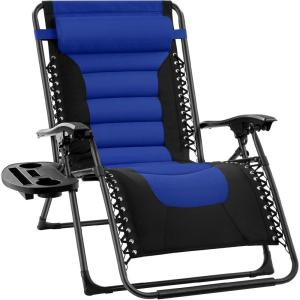imageBest Choice Products Oversized Padded Zero Gravity Chair Folding Outdoor Patio Recliner XL Anti Gravity Lounger for Backyard wHeadrest Cup Holder Side Tray Polyester Mesh  Forest GreenBlackBlue