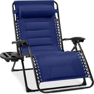 imageBest Choice Products Oversized Padded Zero Gravity Chair Folding Outdoor Patio Recliner XL Anti Gravity Lounger for Backyard wHeadrest Cup Holder Side Tray Polyester Mesh  Forest GreenCobalt Blue