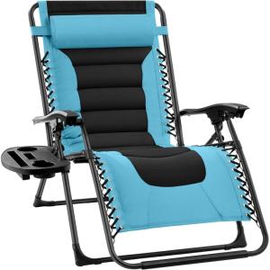 imageBest Choice Products Oversized Padded Zero Gravity Chair Folding Outdoor Patio Recliner XL Anti Gravity Lounger for Backyard wHeadrest Cup Holder Side Tray Polyester Mesh  Forest GreenLight BlueBlack