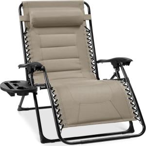 imageBest Choice Products Oversized Padded Zero Gravity Chair Folding Outdoor Patio Recliner XL Anti Gravity Lounger for Backyard wHeadrest Cup Holder Side Tray Polyester Mesh  Forest GreenDune