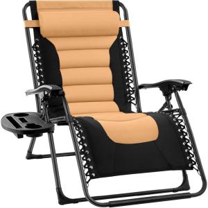 imageBest Choice Products Oversized Padded Zero Gravity Chair Folding Outdoor Patio Recliner XL Anti Gravity Lounger for Backyard wHeadrest Cup Holder Side Tray Polyester Mesh  Forest GreenBlackTan