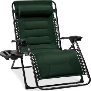 imageBest Choice Products Oversized Padded Zero Gravity Chair Folding Outdoor Patio Recliner XL Anti Gravity Lounger for Backyard wHeadrest Cup Holder Side Tray Polyester Mesh  Forest GreenForest Green
