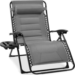 imageBest Choice Products Oversized Padded Zero Gravity Chair Folding Outdoor Patio Recliner XL Anti Gravity Lounger for Backyard wHeadrest Cup Holder Side Tray Polyester Mesh  Forest GreenIce Gray