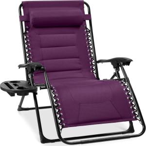 imageBest Choice Products Oversized Padded Zero Gravity Chair Folding Outdoor Patio Recliner XL Anti Gravity Lounger for Backyard wHeadrest Cup Holder Side Tray Polyester Mesh  Forest GreenAmethyst Purple