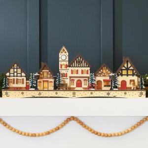imageBest Choice Products PreLit Wooden Christmas Village Winter Mantel Decor Traditional Holiday Decoration for Home Living Room Entryway wLED Lights PluginBatteryPowered wTimer