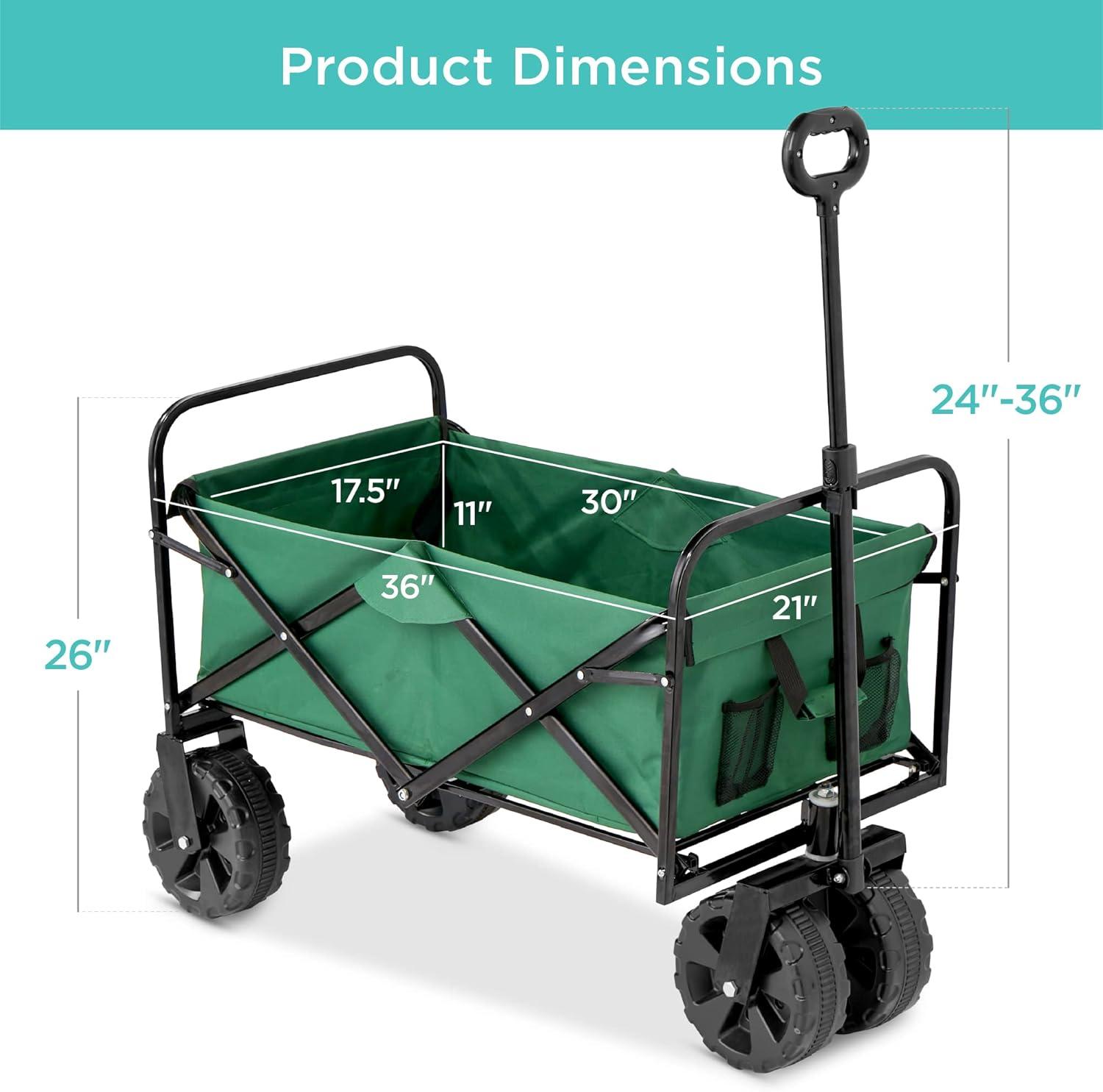 imageBest Choice Products 36in Collapsible Folding Utility Wagon Multipurpose Indoor Outdoor Mobile Cart for Garden Beach Park Shopping w 360Degree Wheels Adjustable Handle 150lb Capacity  Green