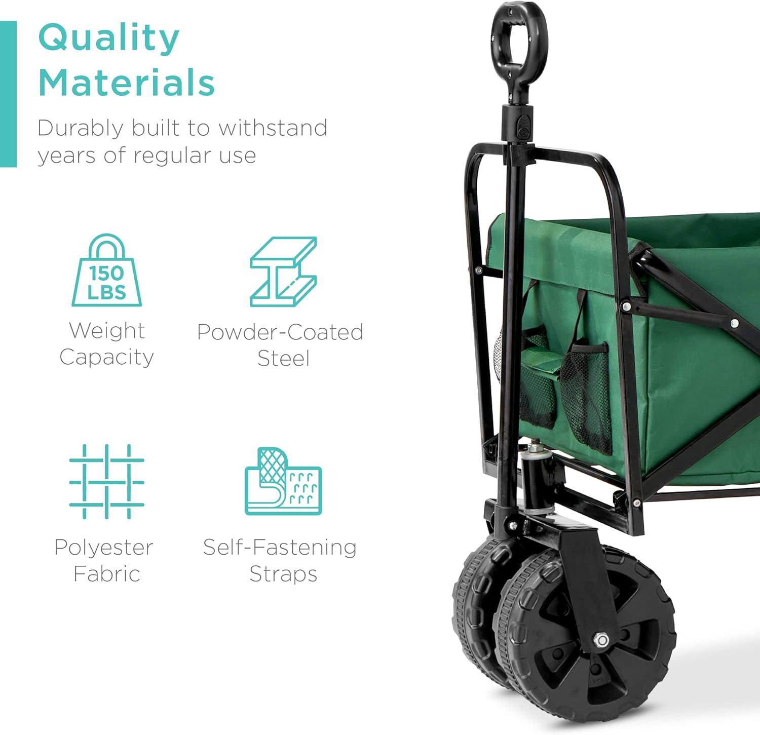 imageBest Choice Products 36in Collapsible Folding Utility Wagon Multipurpose Indoor Outdoor Mobile Cart for Garden Beach Park Shopping w 360Degree Wheels Adjustable Handle 150lb Capacity  Green