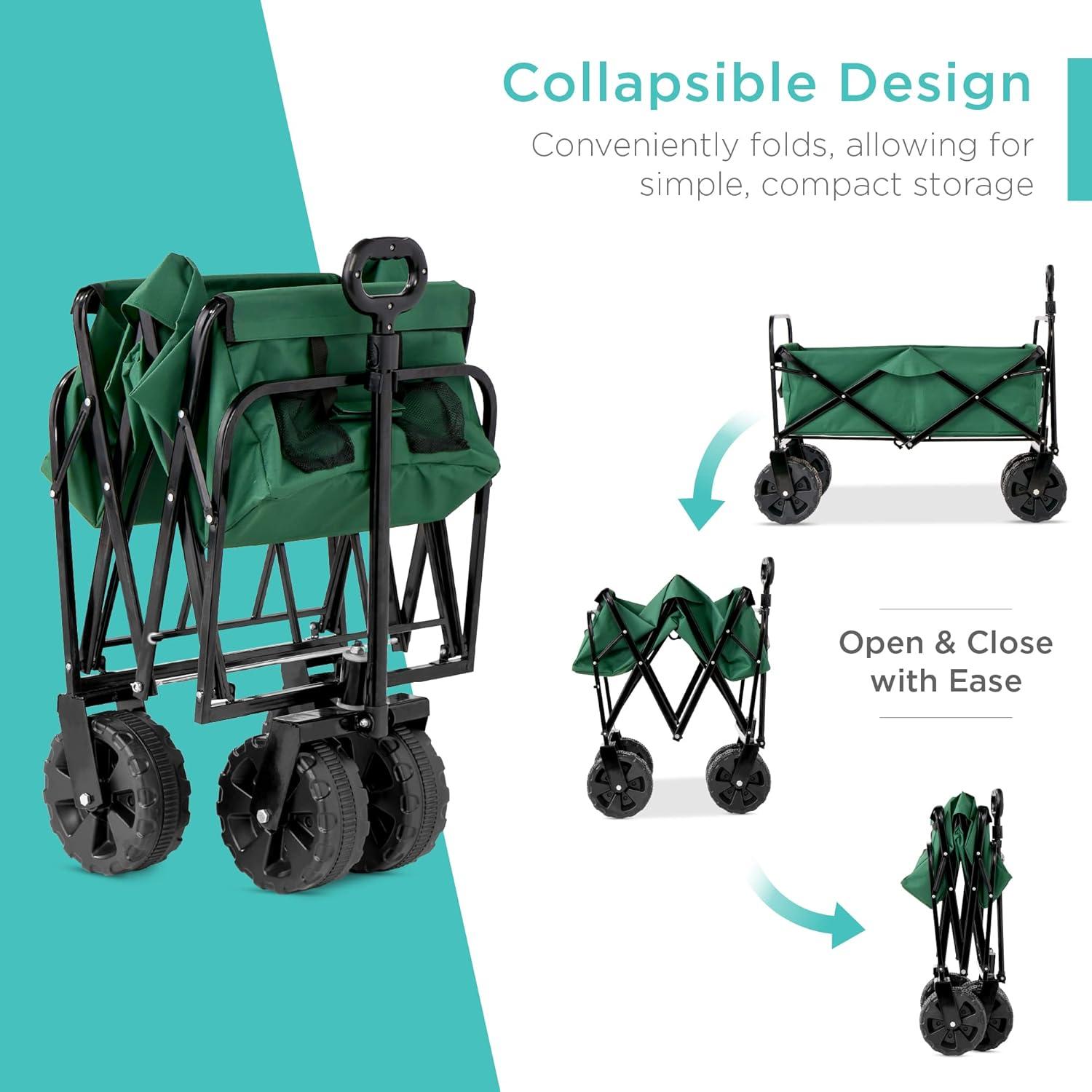 imageBest Choice Products 36in Collapsible Folding Utility Wagon Multipurpose Indoor Outdoor Mobile Cart for Garden Beach Park Shopping w 360Degree Wheels Adjustable Handle 150lb Capacity  Green