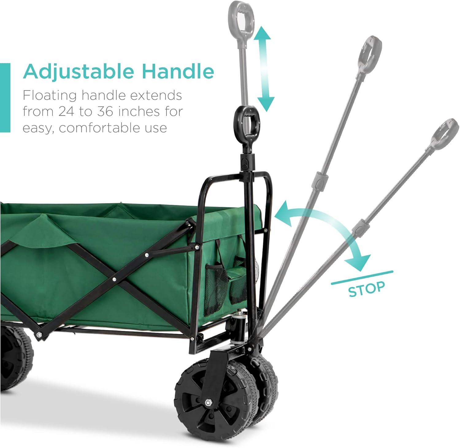 imageBest Choice Products 36in Collapsible Folding Utility Wagon Multipurpose Indoor Outdoor Mobile Cart for Garden Beach Park Shopping w 360Degree Wheels Adjustable Handle 150lb Capacity  Green