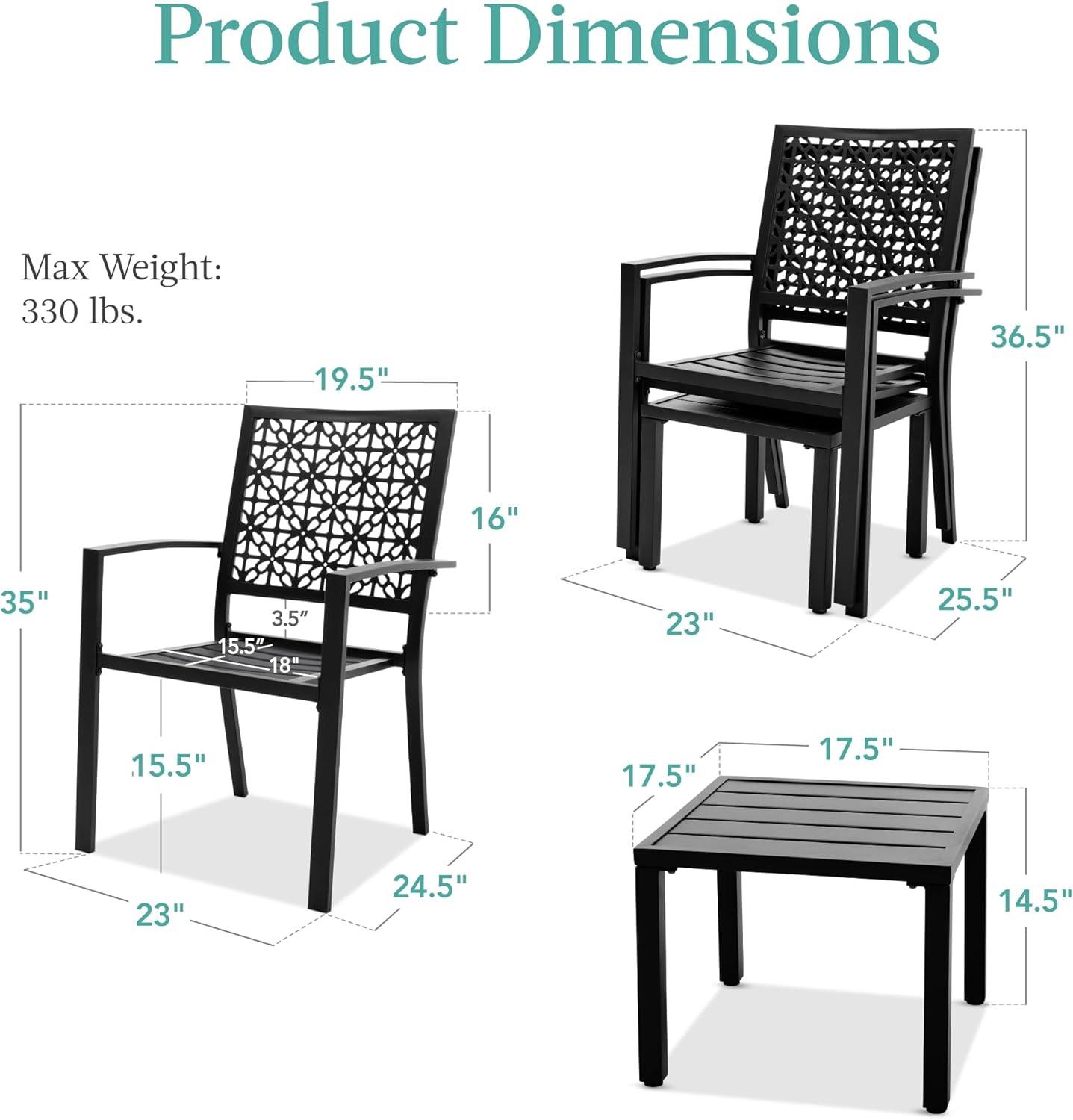 imageBest Choice Products 3Piece Outdoor Bistro Set Stackable Modern Steel Furniture for Porch Garden w 2 Chairs Table Geometric Decor  PeachBlack