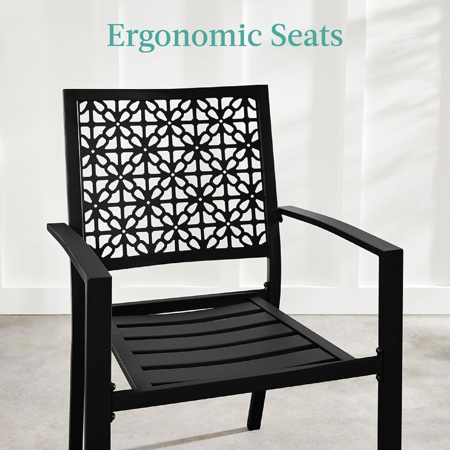 imageBest Choice Products 3Piece Outdoor Bistro Set Stackable Modern Steel Furniture for Porch Garden w 2 Chairs Table Geometric Decor  PeachBlack