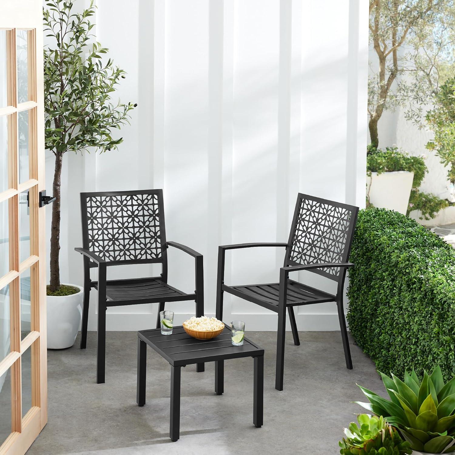 imageBest Choice Products 3Piece Outdoor Bistro Set Stackable Modern Steel Furniture for Porch Garden w 2 Chairs Table Geometric Decor  PeachBlack