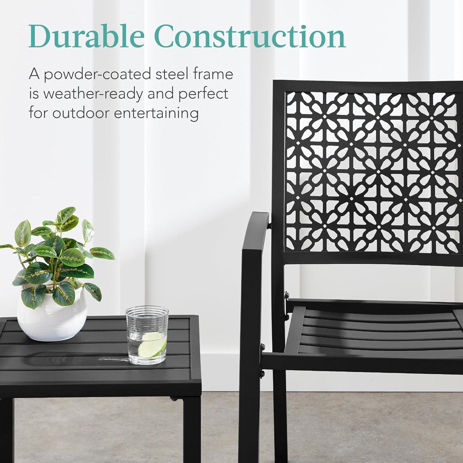 imageBest Choice Products 3Piece Outdoor Bistro Set Stackable Modern Steel Furniture for Porch Garden w 2 Chairs Table Geometric Decor  PeachBlack